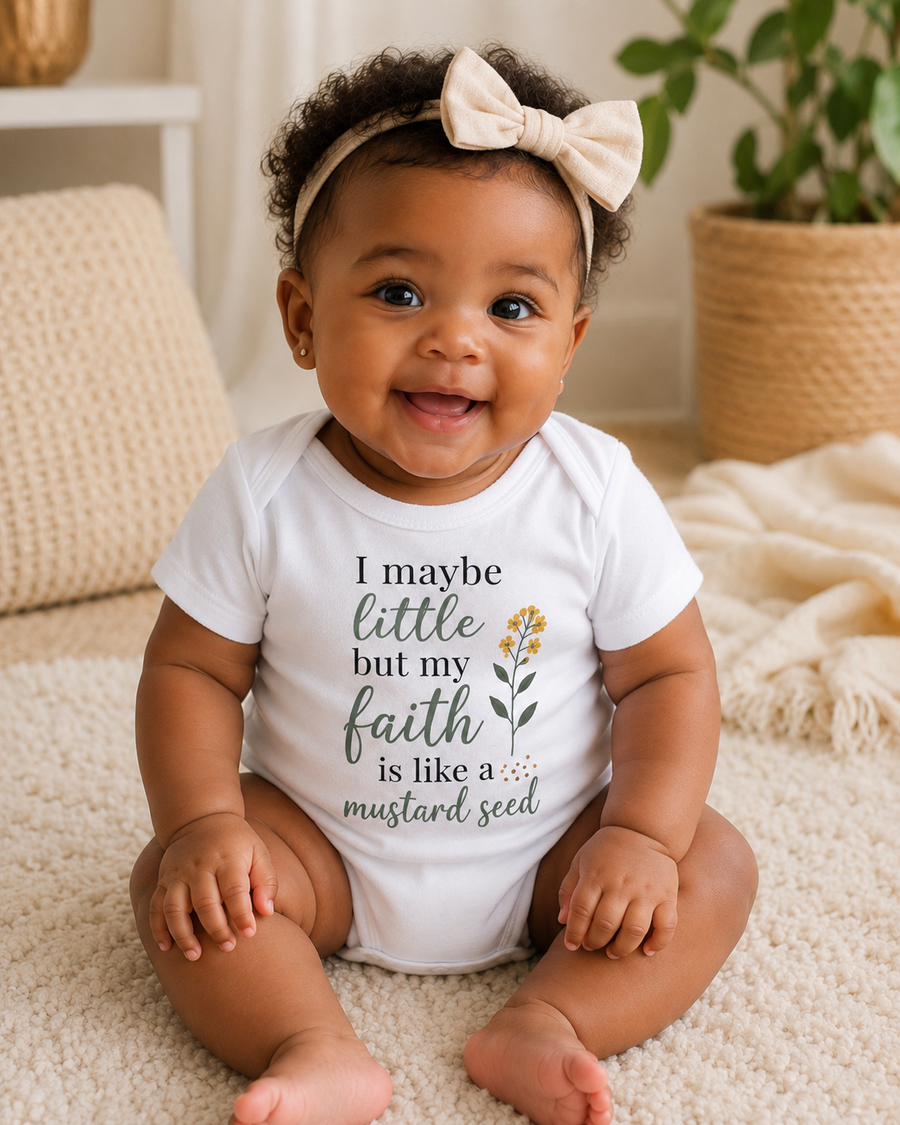 I May Be Little, but  My Faith Is Like a Mustard Seed - Baby Girl Onesie
